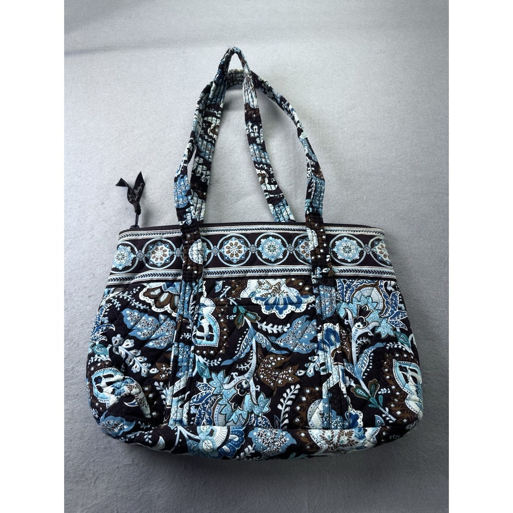 Vera Bradley Tote Bag Retired Pattern Java Blue Medium Paisley Zippered Purse